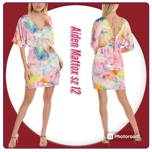 Aidan by Aidan Mattox Kimono Floral Sheath Satin V neckline Mini Dress